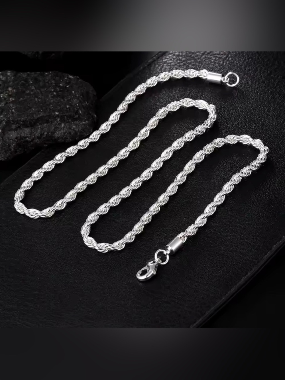 High Quality Fine 925 Sterling Silver Necklace Bracelets Set 4MM